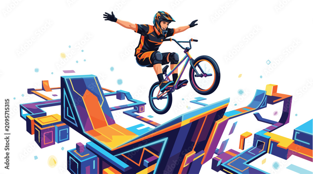Obraz premium Professional bmx rider performing a trick on a ramp.