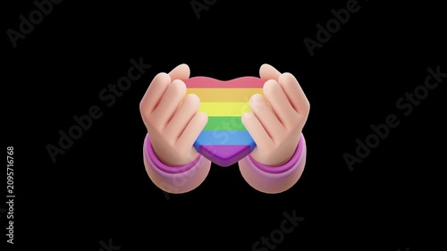 Hands in Pink Sleeves Holding a Large Rainbow Heart Graphic