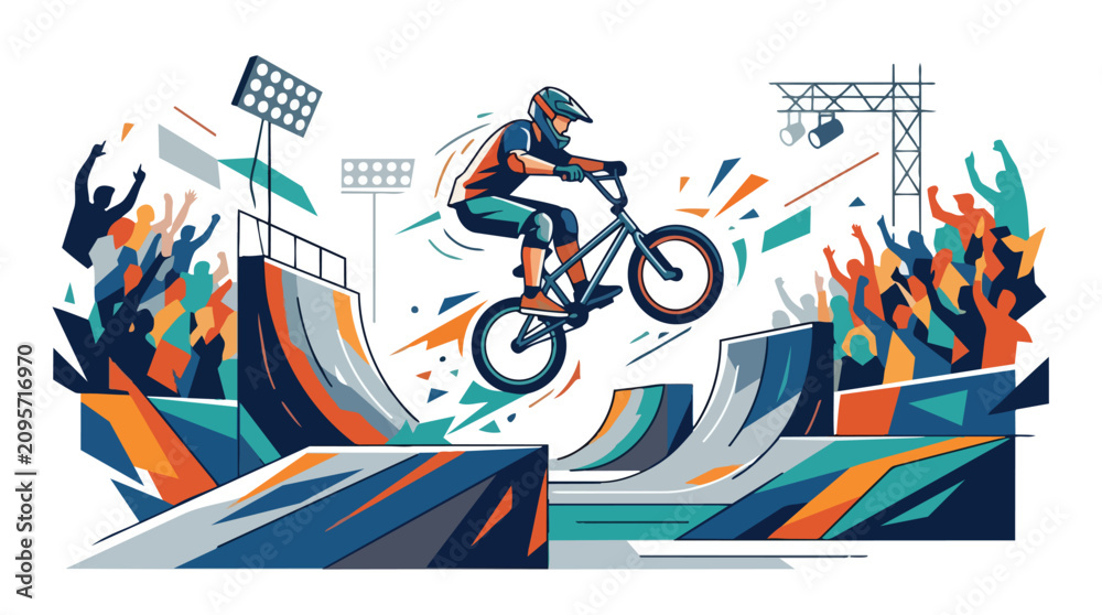 Obraz premium Professional BMX rider performing an impressive air trick on a stunt bike.