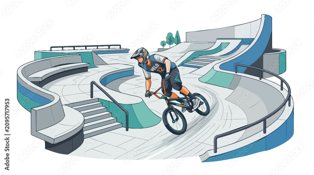 Fototapeta premium A young cyclist performing tricks on a BMX bike at a skate park.