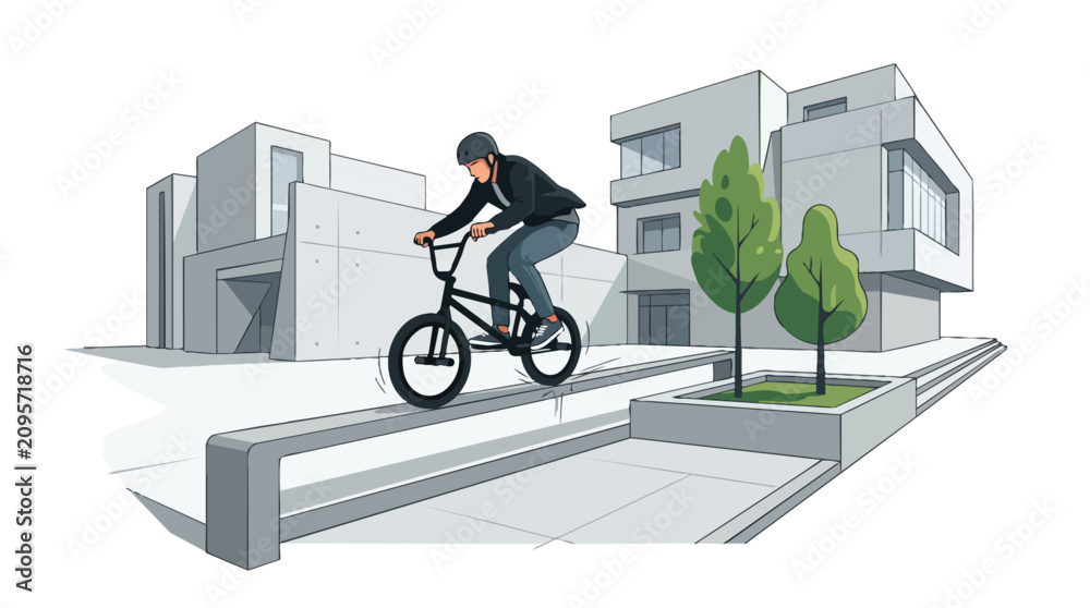 Obraz premium BMX cyclist riding on a ledge in an urban setting.