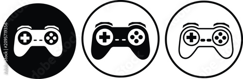 Three game controller icons in simple circular frames