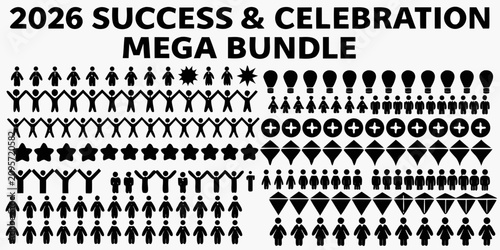 Fotografía Collection Of Black Silhouette Icons Featuring People Stars And Symbols