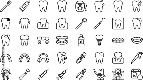 Foto Dental health icons tooth care orthodontics and hygiene vector set