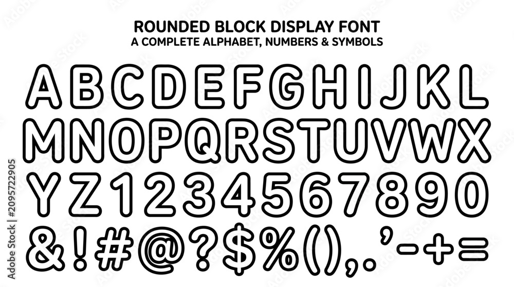 Obraz premium Rounded Block Display Font: Alphabet, Numbers, Symbols
