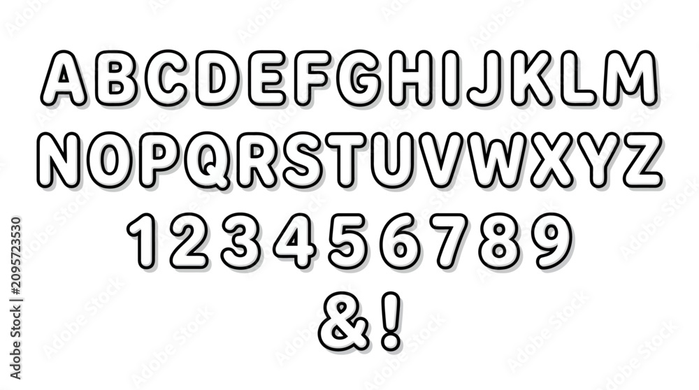 Obraz premium Alphabet, Numbers and Symbols Font - Rounded Bold Outline Design