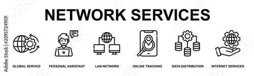 Bild auf Leinwand Network Services Banner Web Outline Icon Vector Illustration Concept for Technol