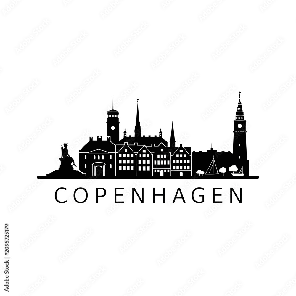 Fototapeta premium Copenhagen Skyline Silhouette: Iconic Cityscape Design in Black and White