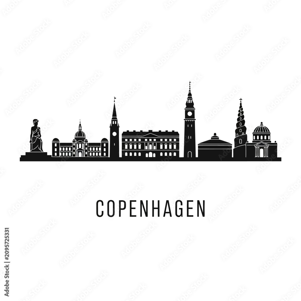 Fototapeta premium Copenhagen skyline silhouette illustration, city architecture cityscape
