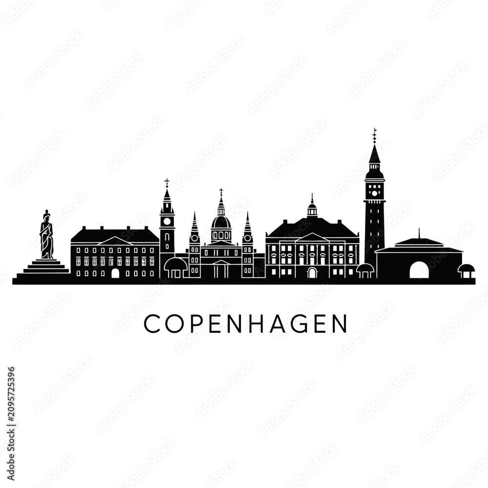 Fototapeta premium Copenhagen skyline vector illustration, minimalist city silhouette design