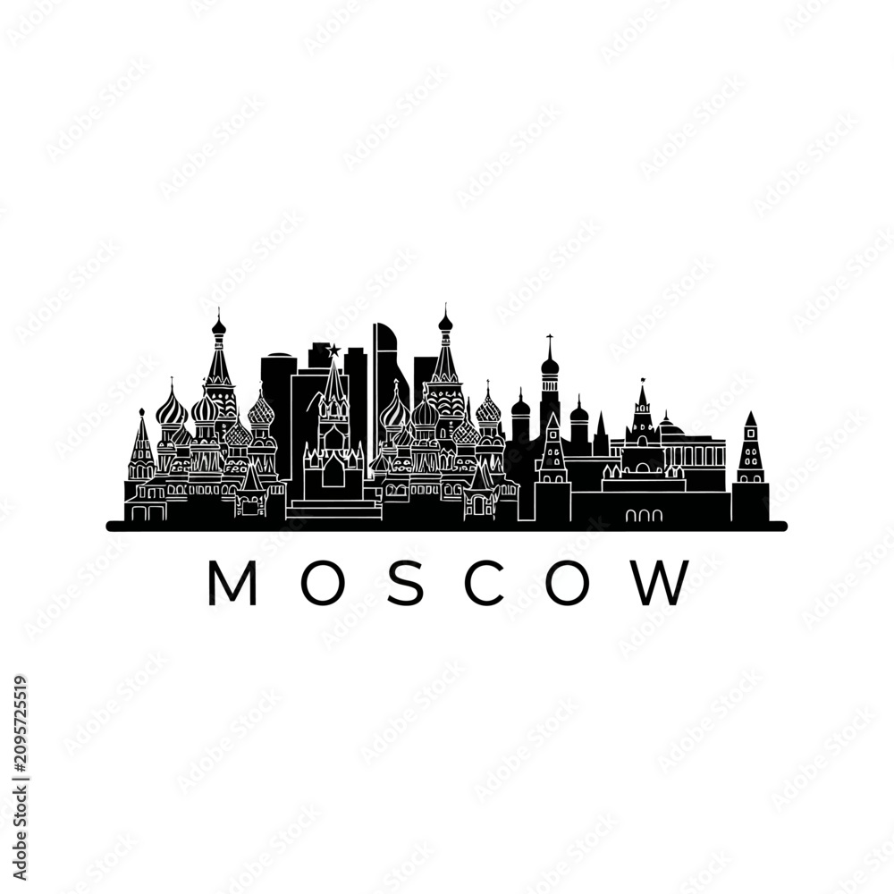 Obraz premium Moscow skyline silhouette, black and white city illustration