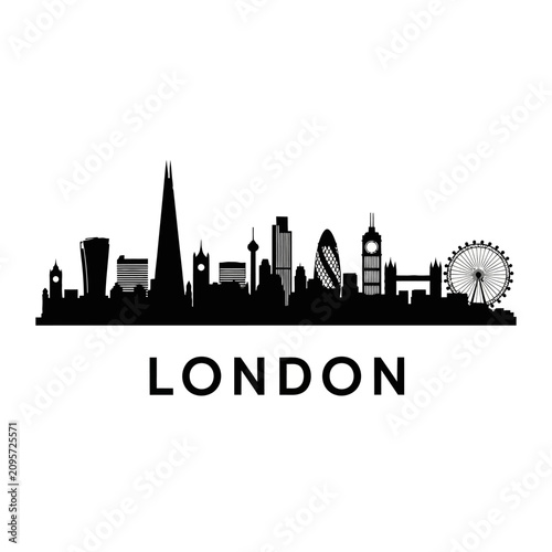 London Skyline Silhouette - Black and White Iconic Cityscape Design