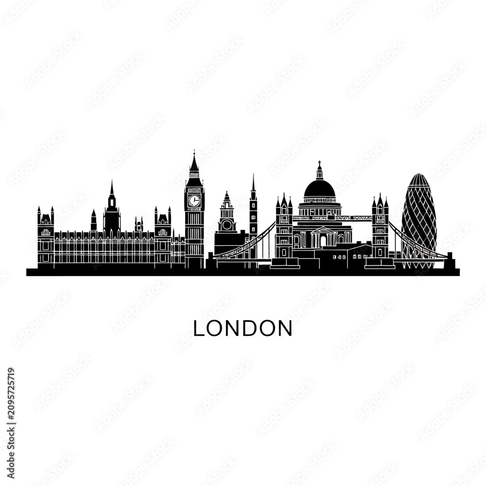 Obraz premium London Skyline Silhouette: Iconic Cityscape Design in Black and White