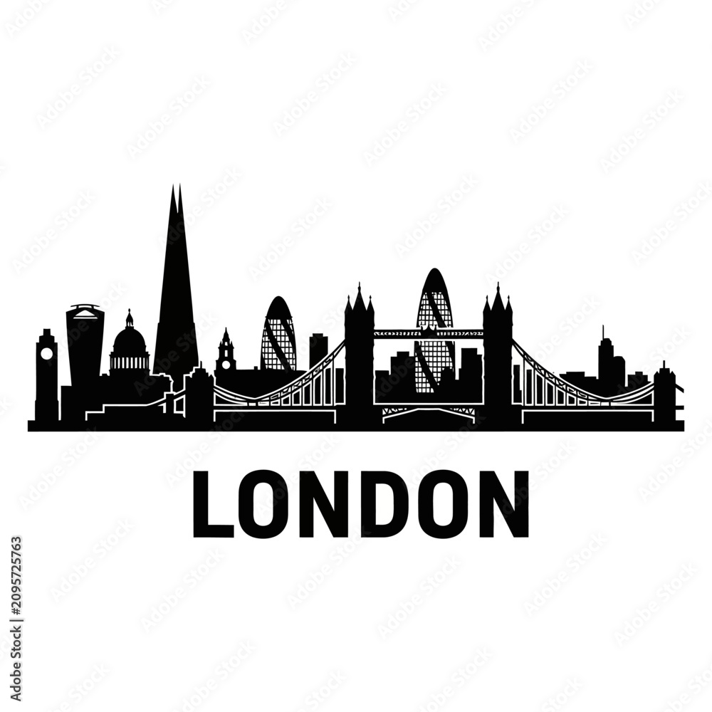 Obraz premium London Skyline Silhouette: Iconic Cityscape Black and White