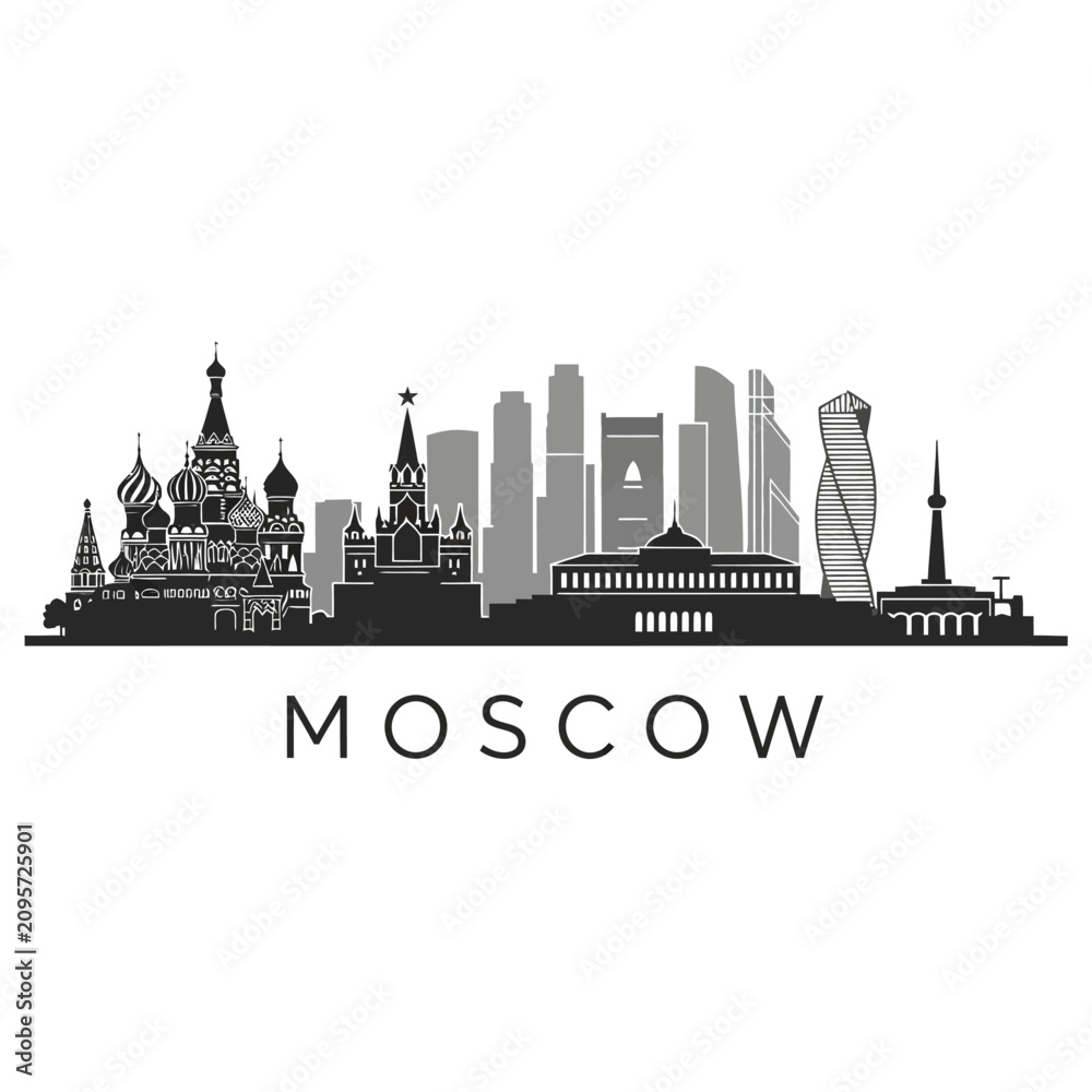 Fototapeta premium Moscow City Skyline Silhouette - Black and White Vector Illustration