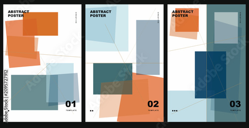 Set of three modern abstract posters with geometric shapes