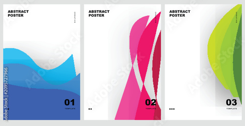 Set of three abstract posters with colorful wave shapes