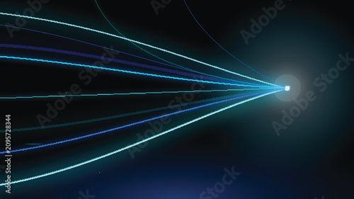 Abstract blue light streaks moving from a glowing point
