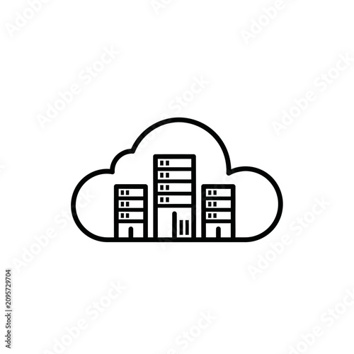 Minimalist cloud computing data center server line icon