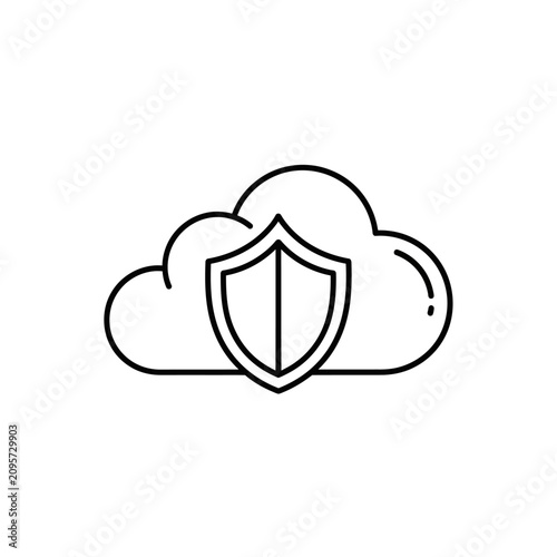 Minimalist cloud computing security shield icon on white background