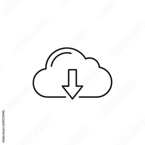 Minimalist cloud download icon with black outline on white background