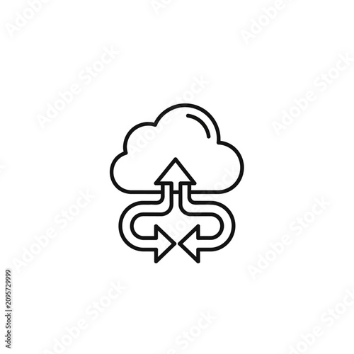 Minimalist cloud icon with arrows merging for data upload