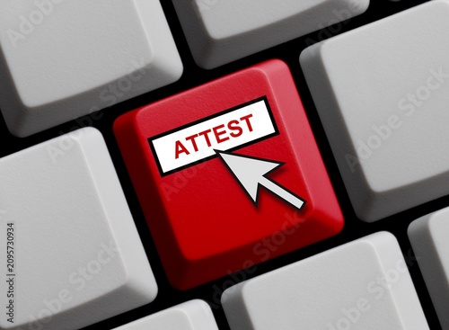 Rote Tastatur mit Mauspfeil: Attest online