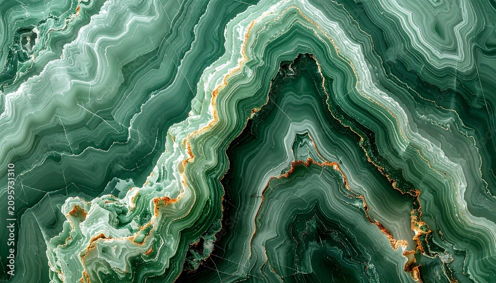 Obraz premium Luxurious Green Onyx Stone Texture With Natural Golden Veins and Elegant Swirling Marble Patterns for Sophisticated Interior Design Backgrounds