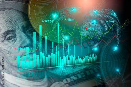 Foto Stock market or forex trading graph and candlestick chart suitable for financial investment concept