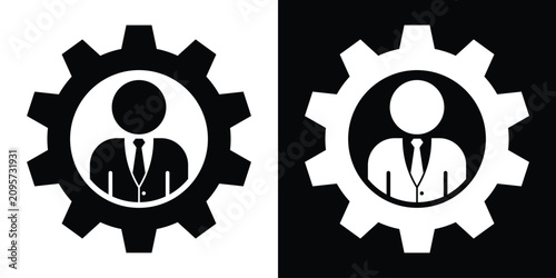 Photos Male user or employee avatar silhouette enclosed in a mechanical gear wheel