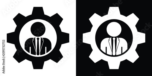 Canvas Print Male user or employee avatar silhouette enclosed in a mechanical gear wheel