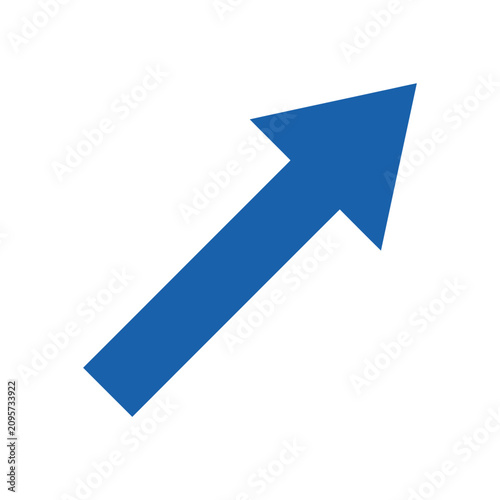 Bild auf Leinwand Blue arrow pointing diagonally upwards on a white background, indicating progres