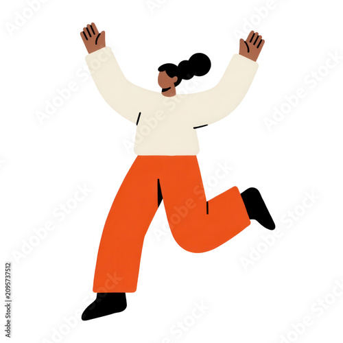 Joyful Person Jumping with Arms Raised Transparent Background