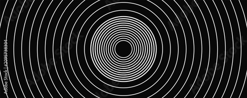 Create a bold look with a centric circle background featuring vector graphics of sound waves.