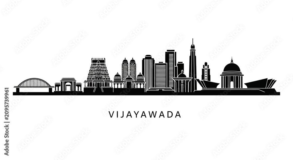 Fototapeta premium Vijayawada Skyline Silhouette - Cityscape Landmark Vector Art