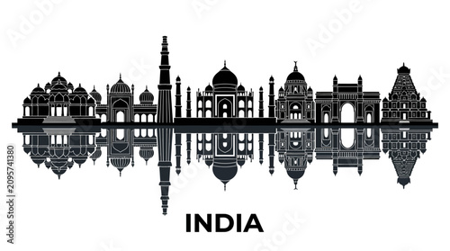 Indian Landmarks Skyline Silhouette Reflection