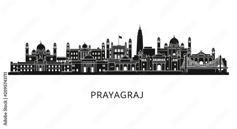 Obraz premium Prayagraj Skyline Silhouette - India Cityscape Landmark Architecture