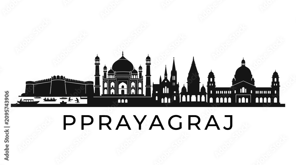 Obraz premium Prayagraj India Cityscape Silhouette - Taj Mahal Icon, Architecture