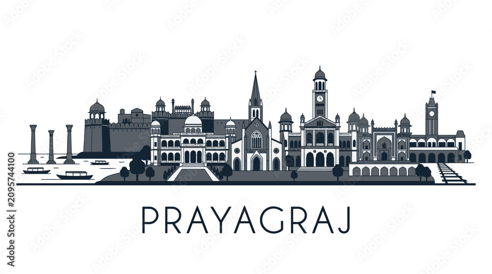 Obraz premium Prayagraj Skyline Cityscape - Indian Urban Architecture, Landmark Silhouette