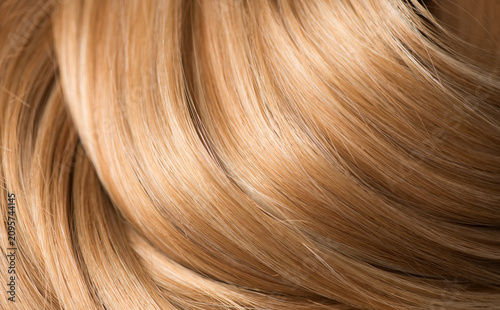 Blond hair curls background, lock of hair, healthy and beauty dyed hair backdrop design, salon, treatment, cure, dying concept. Close up, top view 
