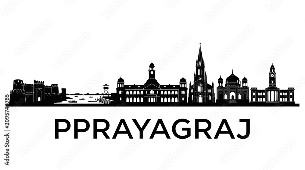 Obraz premium Prayagraj Skyline Silhouette - Historic Indian City Architecture