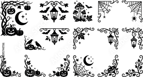 Schilderij op canvas Halloween Spooky Corner Border Elements Collection for Seasonal