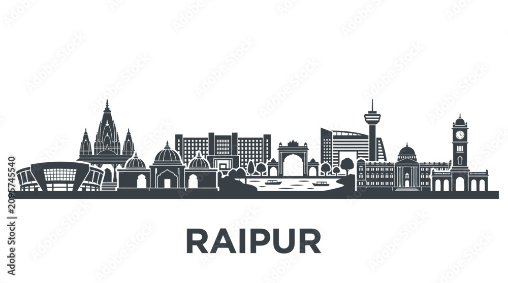 Obraz premium Raipur Skyline Silhouette - Famous Landmarks of Indian City
