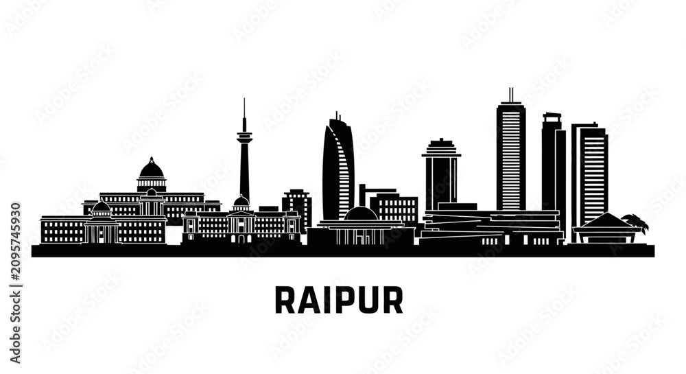 Obraz premium Raipur City Skyline Silhouette Vector - Modern Architecture and Landmarks