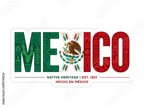 Vibrant Mexico Heritage Emblem with Native Patterns and Eagle Symbol