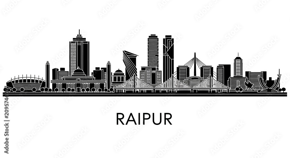 Obraz premium Raipur Skyline Silhouette - Modern Architecture Cityscape Black and White