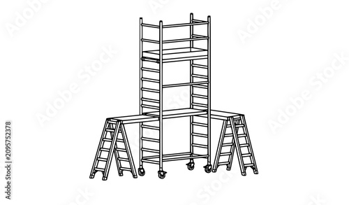 Black Outline Step Ladder Minimal Vector Illustration Isolated on White Background