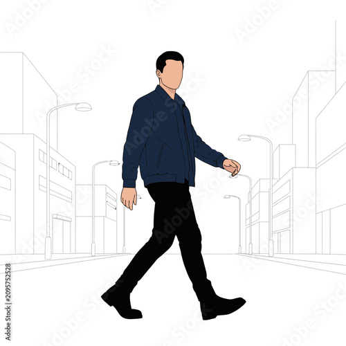 Man walking confidently in a casual outfit.