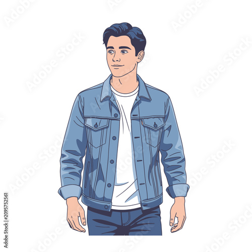 Stylish young man wearing a classic denim jacket and white tshirt.