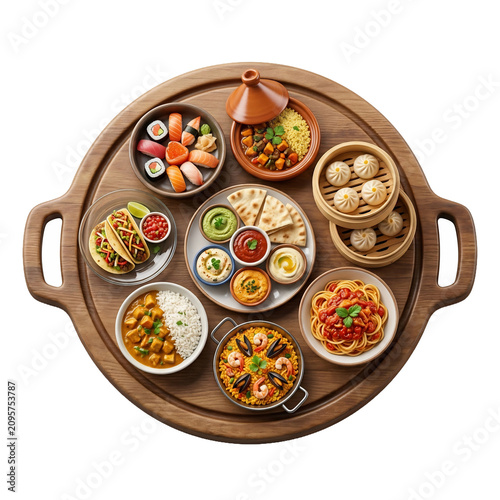 A diverse and colorful assortment of delectable Mediterranean mezze dishes, featuring vibrant dips, fresh salads, and traditional fare presented from a bird's-eye view